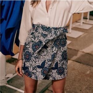 Sezane Leandra Skirt tapestry floral blue mini size 36 2 4